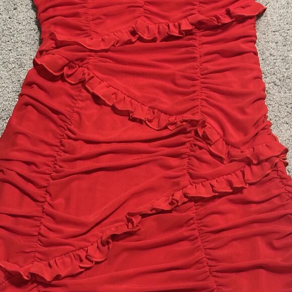 MAJORELLE Red Ruched Halter Bodycon Mini Dress Ruffles‎ Size M - Picture 7 of 13